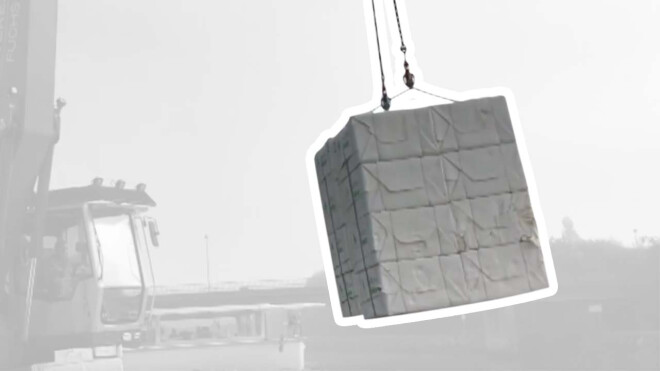 Transferring cellulose bales from ship to truck